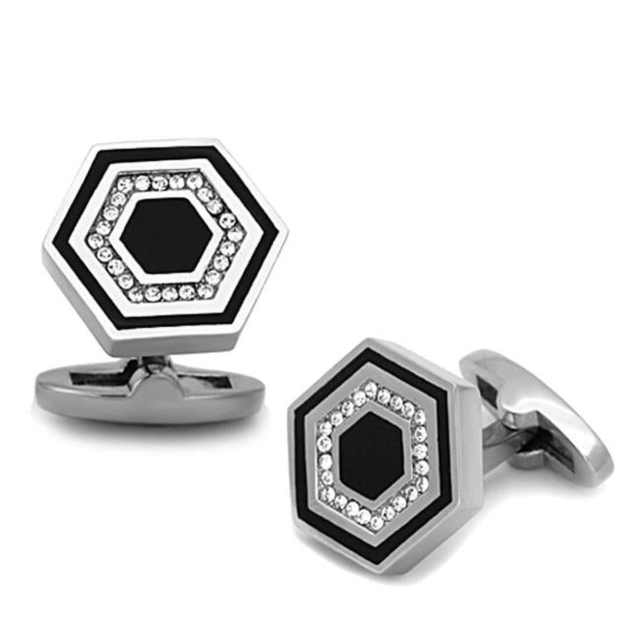 Picture of Alamode TK1262 Men High Polished Stainless Steel Cufflink with Top Grade Crystal in Clear