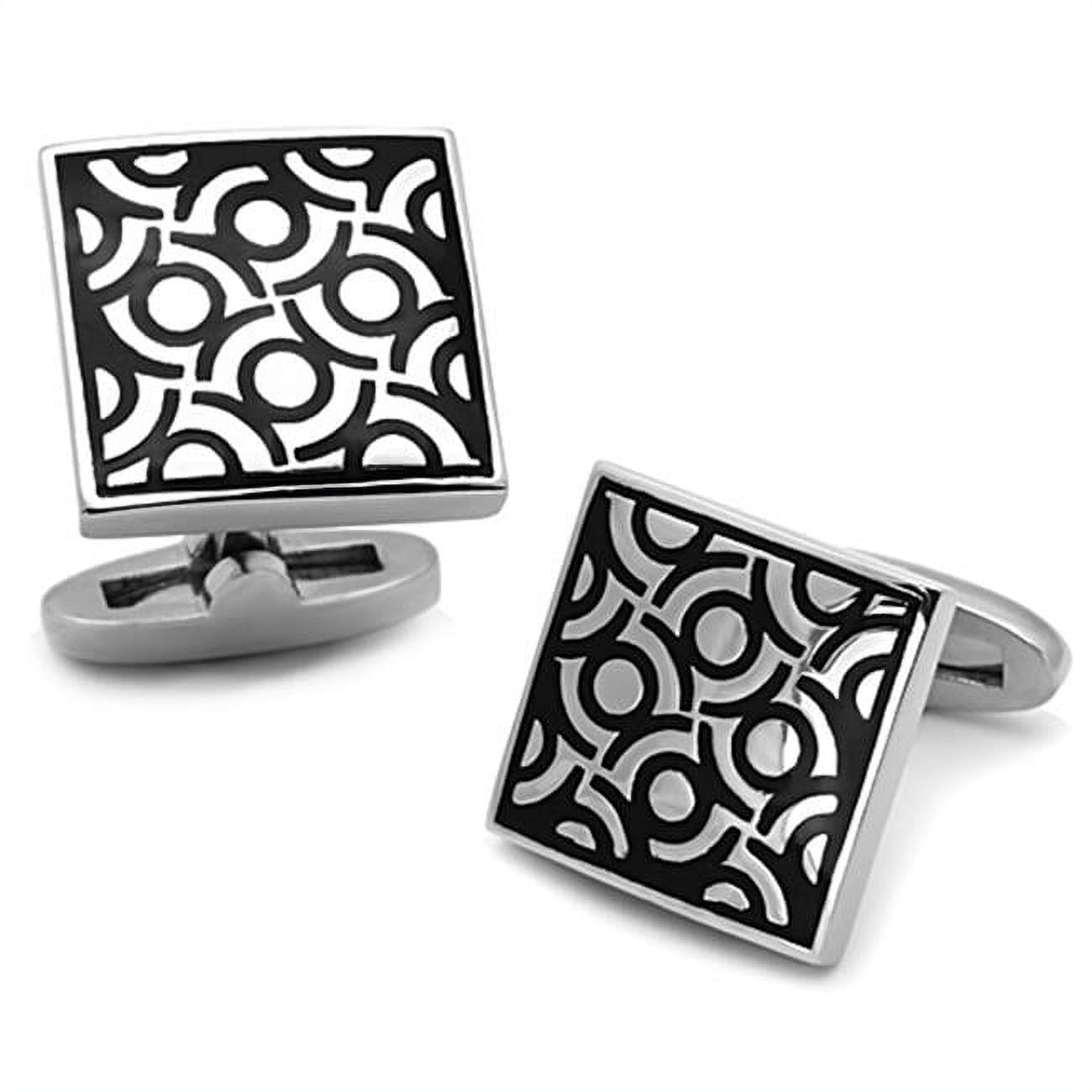 Picture of Alamode TK1271 Men High Polished Stainless Steel Cufflink with Epoxy in Jet