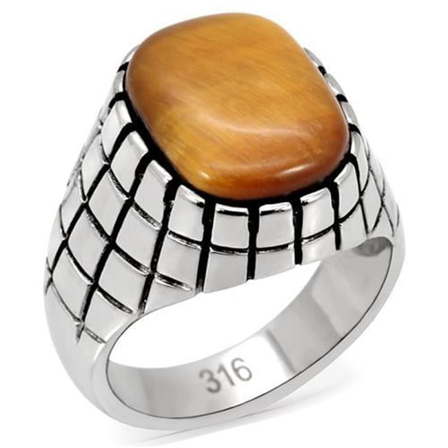 TK129-8 Men High Polished Stainless Steel Ring with Synthetic in Topaz - Size 8