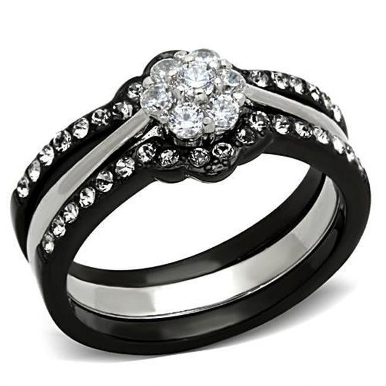 Women Two-Tone IP Black Stainless Steel Ring with AAA Grade CZ in Clear - Size 8