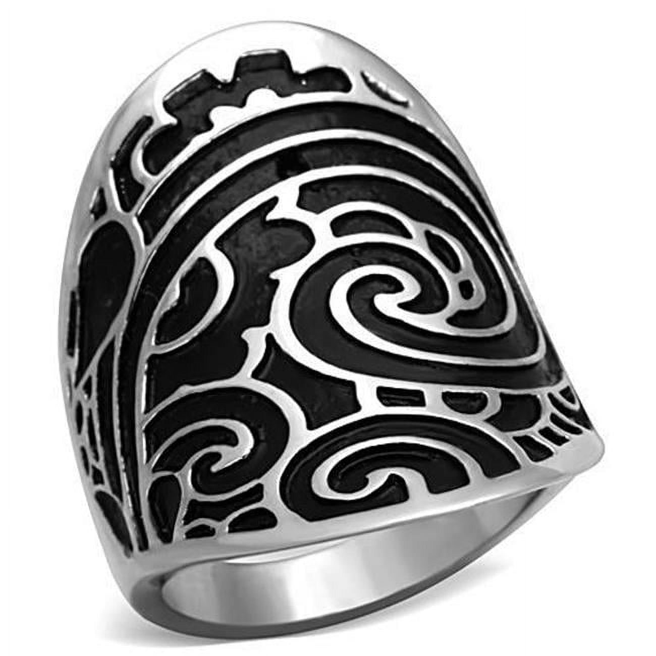 Women High Polished Stainless Steel Ring with Epoxy in Jet - Size 7