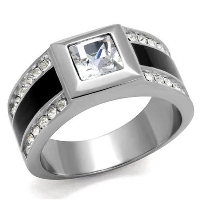 TK2308-9 Men High Polished Stainless Steel Ring with Top Grade Crystal in Clear - Size 9