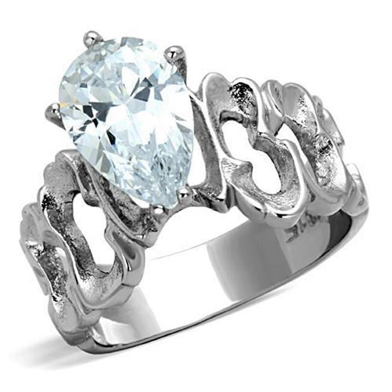 Women High Polished Stainless Steel Ring with AAA Grade CZ in Clear - Size 8