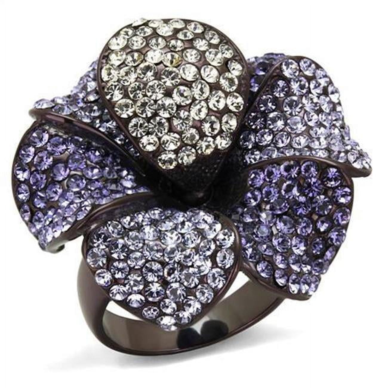 TK1618DC-5 Women IP Dark Brown Stainless Steel Ring with Top Grade Crystal in Multi Color - Size 5