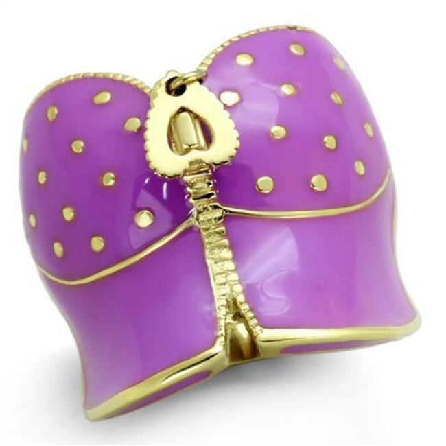 Women IP Gold Stainless Steel Ring with Epoxy in Amethyst - Size 6
