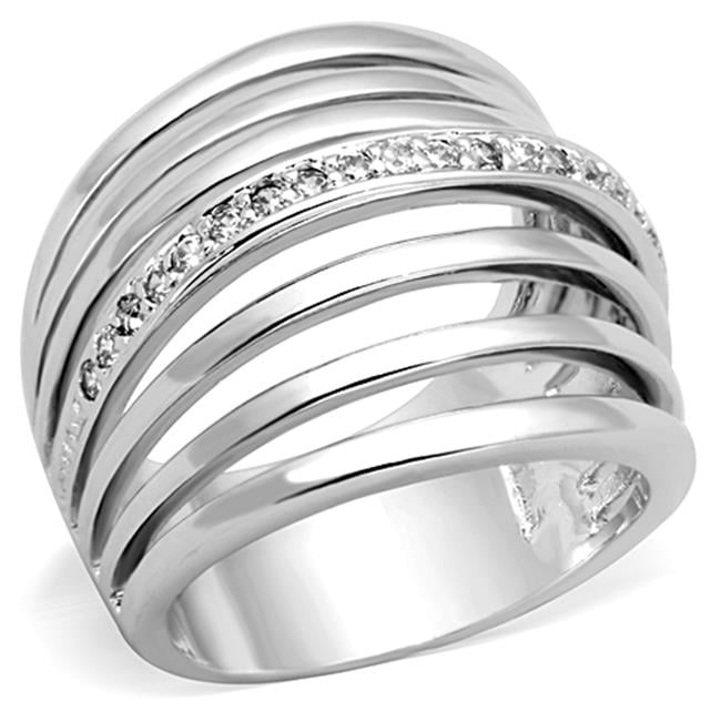 Women Rhodium Brass Ring with AAA Grade CZ in Clear - Size 7