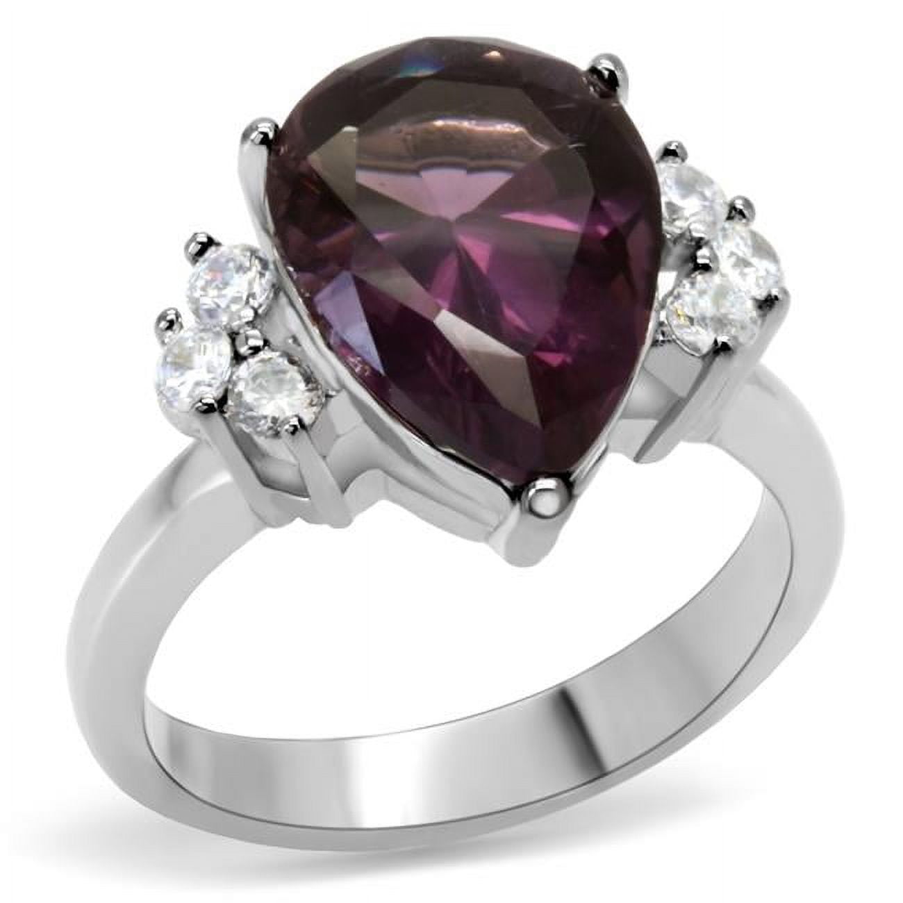 Women High Polished Stainless Steel Ring with Synthetic in Amethyst - Size 9