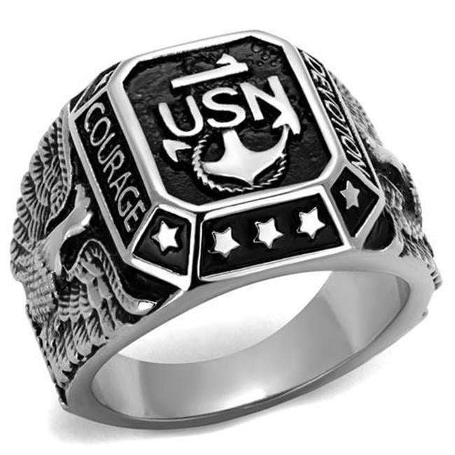 Men High Polished Stainless Steel Ring with Epoxy in Jet - Size 9