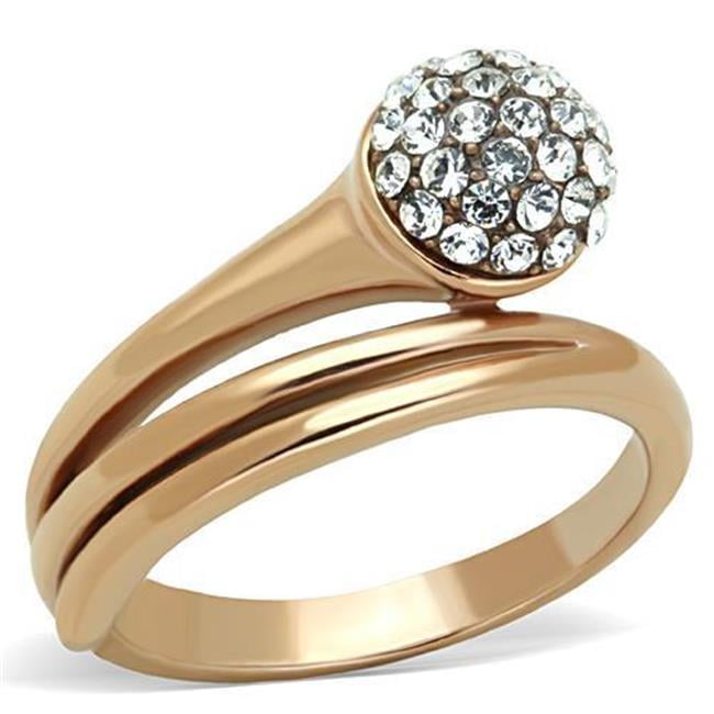 Women IP Rose Gold Stainless Steel Ring with Top Grade Crystal in Clear - Size 6