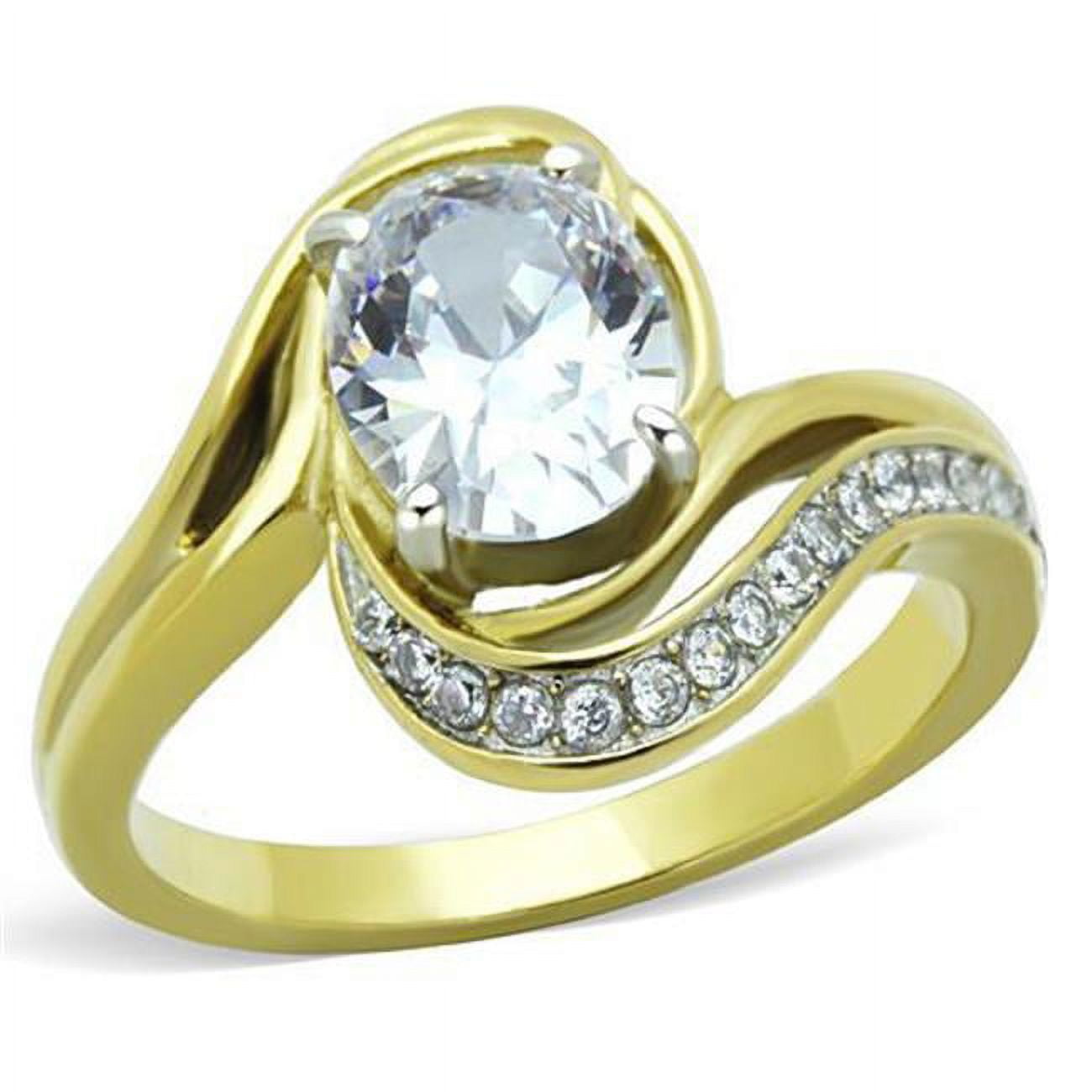 Women Two-Tone IP Gold Stainless Steel Ring with AAA Grade CZ in Clear - Size 8