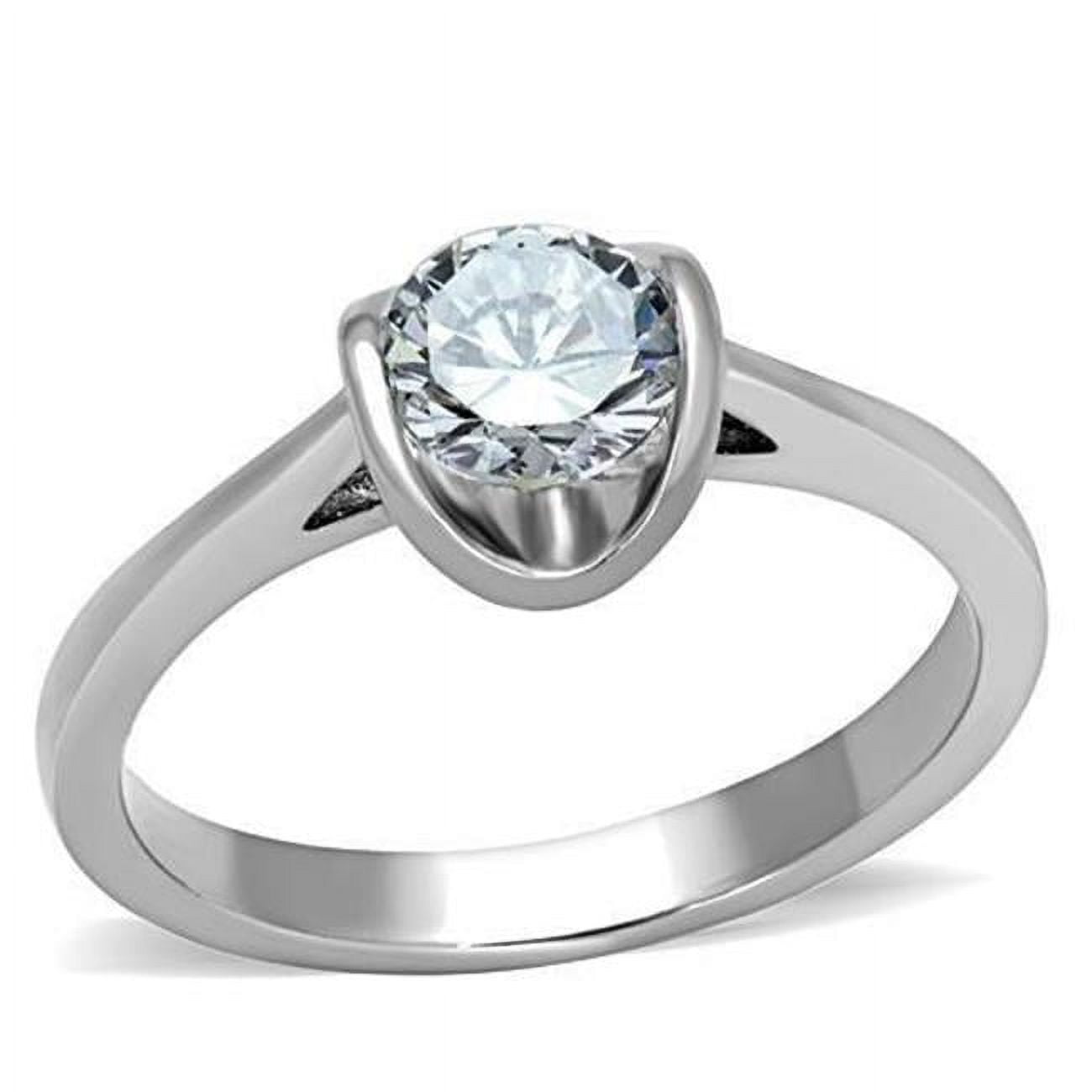 Women High Polished Stainless Steel Ring with AAA Grade CZ in Clear - Size 5