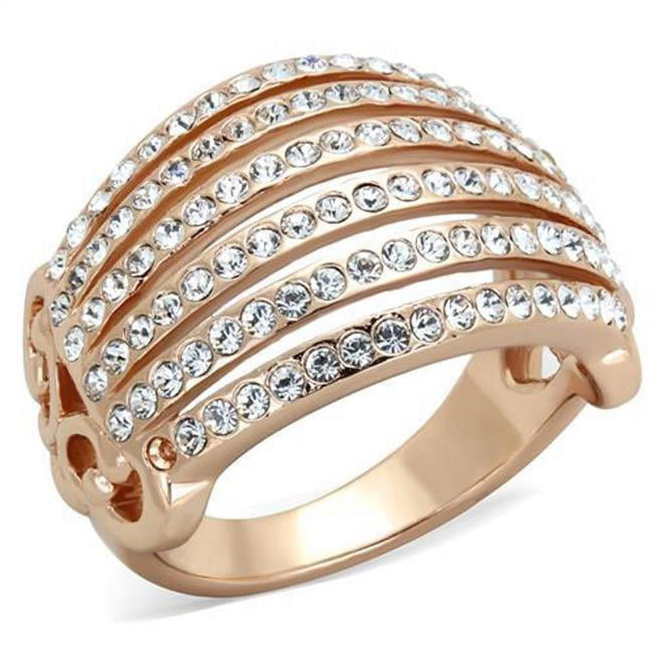 Women IP Rose Gold Stainless Steel Ring with Top Grade Crystal in Clear - Size 6