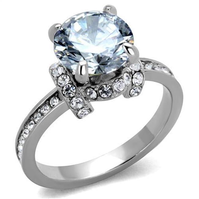 Women No Plating Stainless Steel Ring with AAA Grade CZ in Clear - Size 10