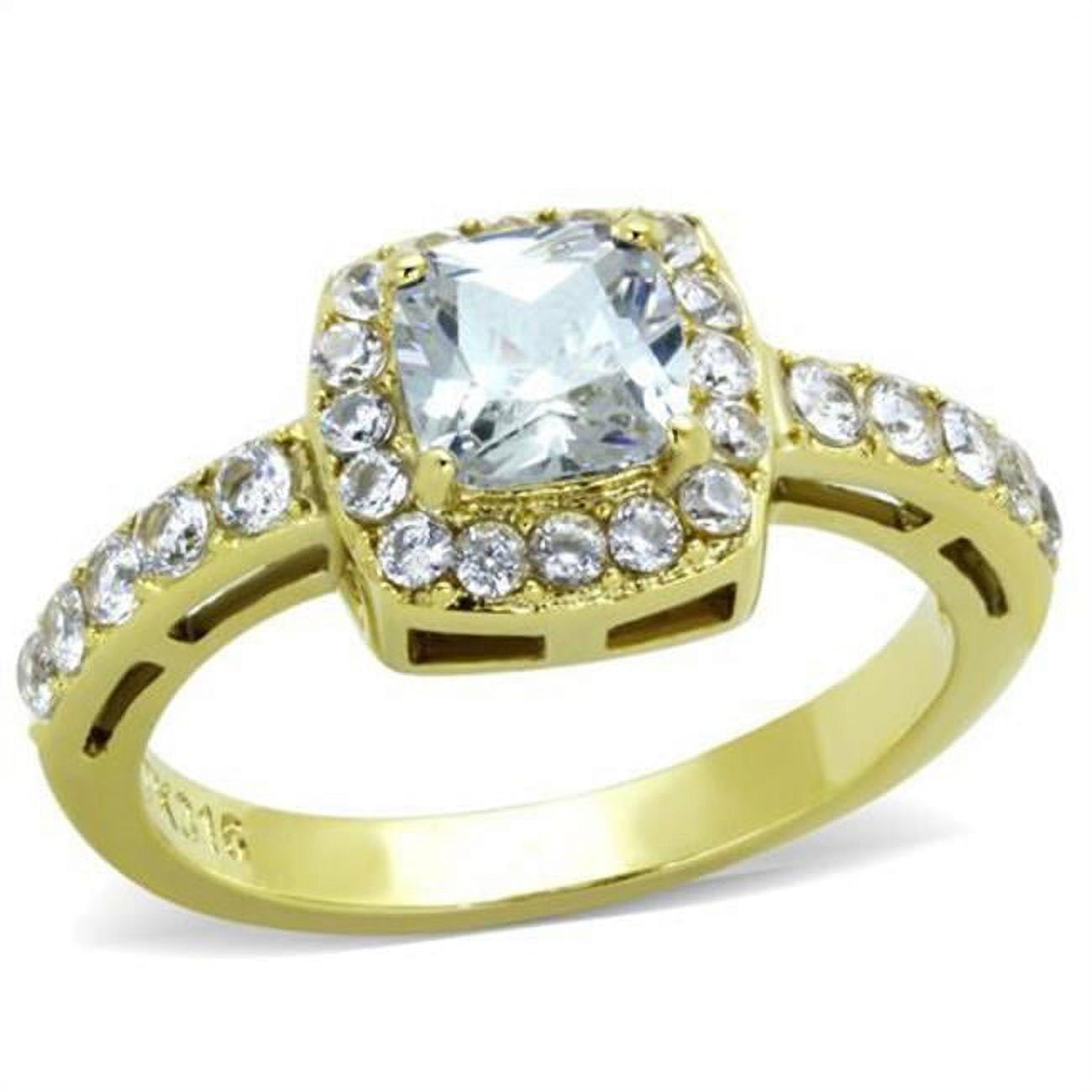 Women IP Gold Stainless Steel Ring with AAA Grade CZ in Clear - Size 10