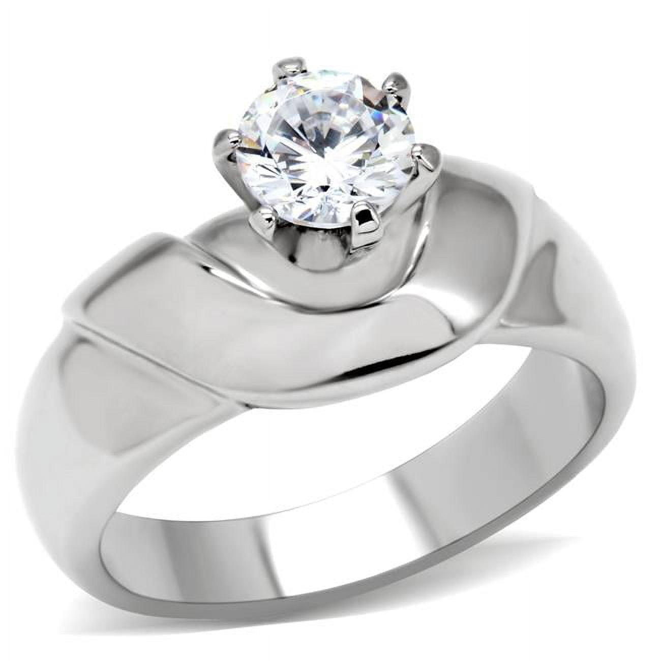 Women High Polished Stainless Steel Ring with AAA Grade CZ in Clear - Size 5
