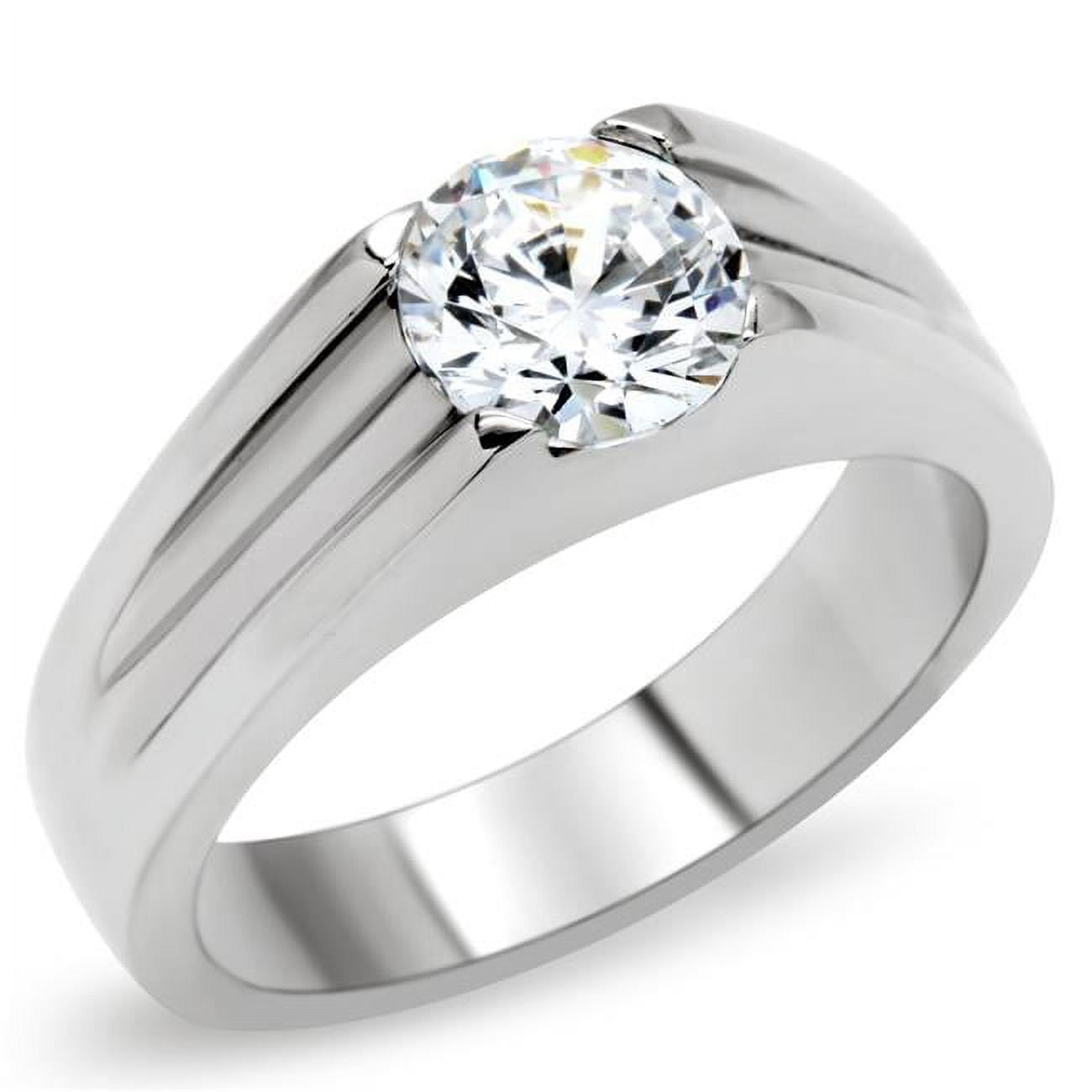 Women High Polished Stainless Steel Ring with AAA Grade CZ in Clear - Size 13