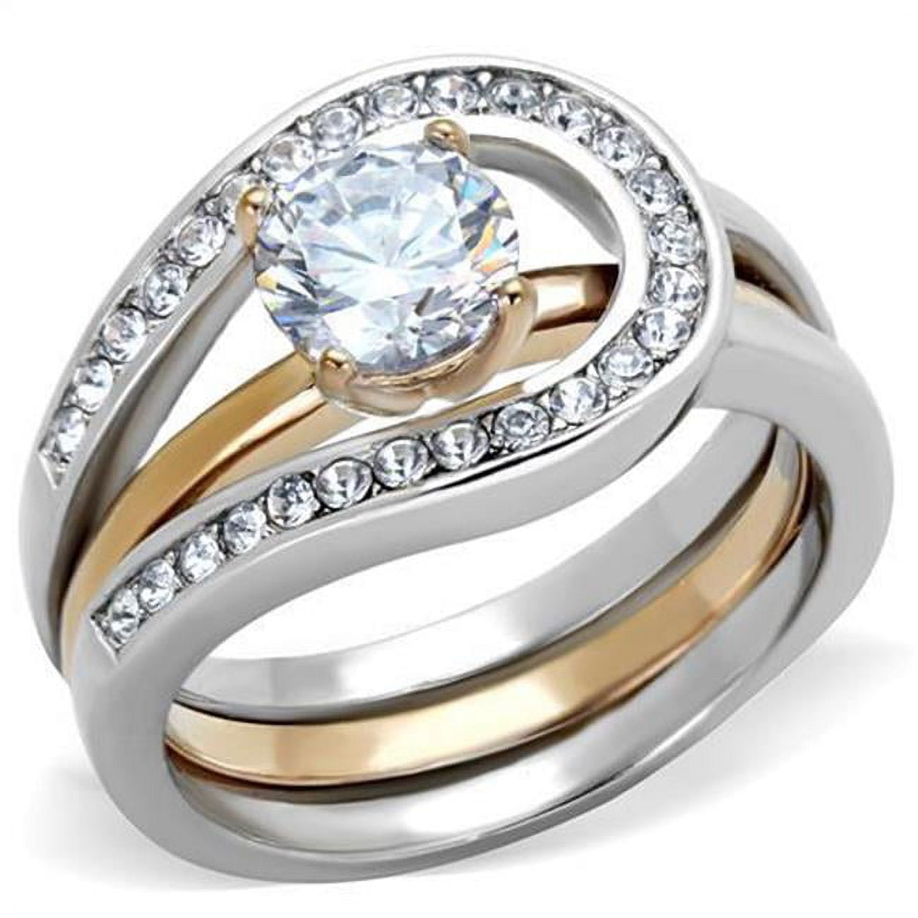 Women Two-Tone IP Rose Gold Stainless Steel Ring with AAA Grade CZ in Clear - Size 5