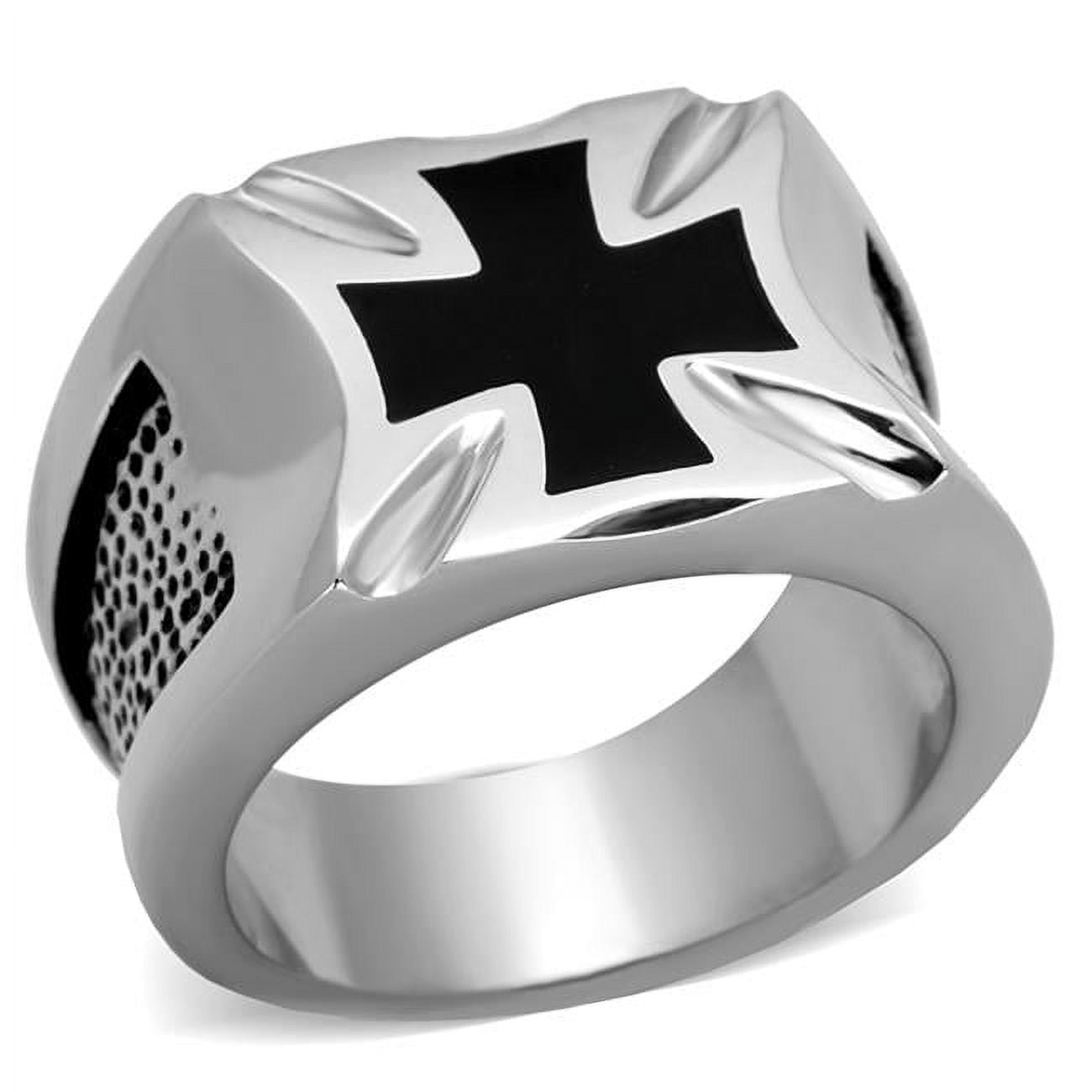 Men High Polished Stainless Steel Ring with Epoxy in Jet - Size 10