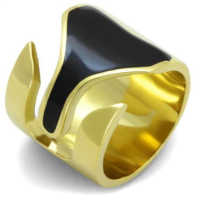 Women IP Gold Stainless Steel Ring with Epoxy in Jet - Size 9