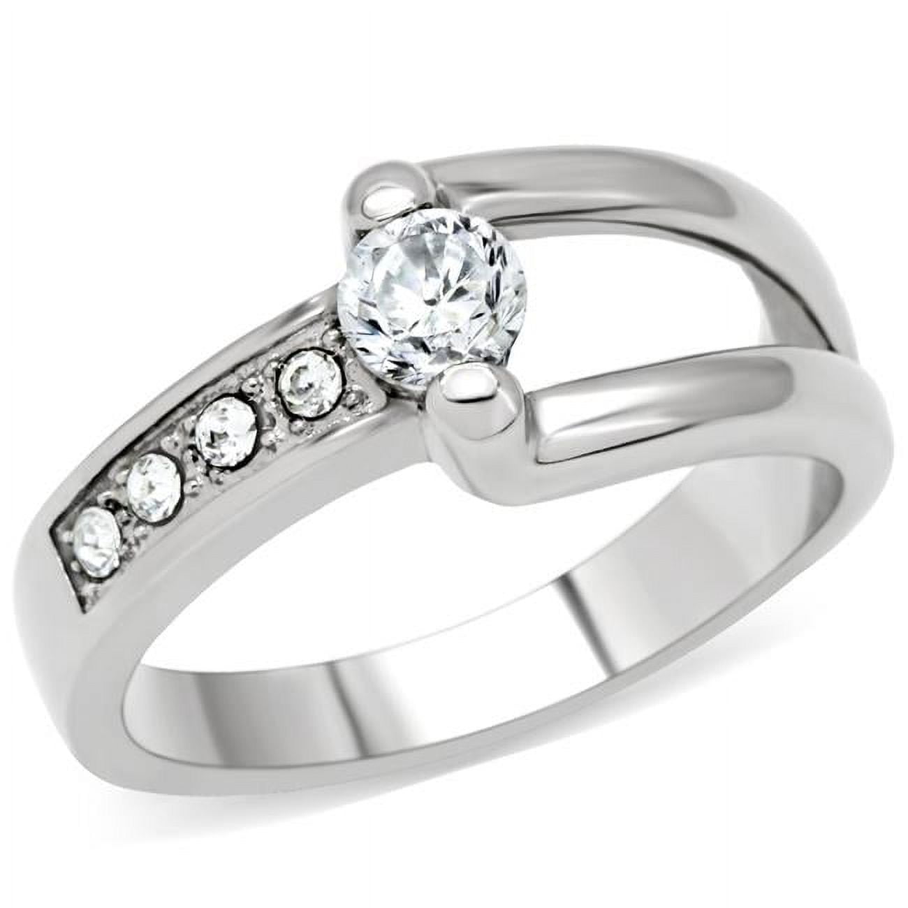 Women High Polished Stainless Steel Ring with AAA Grade CZ in Clear - Size 7