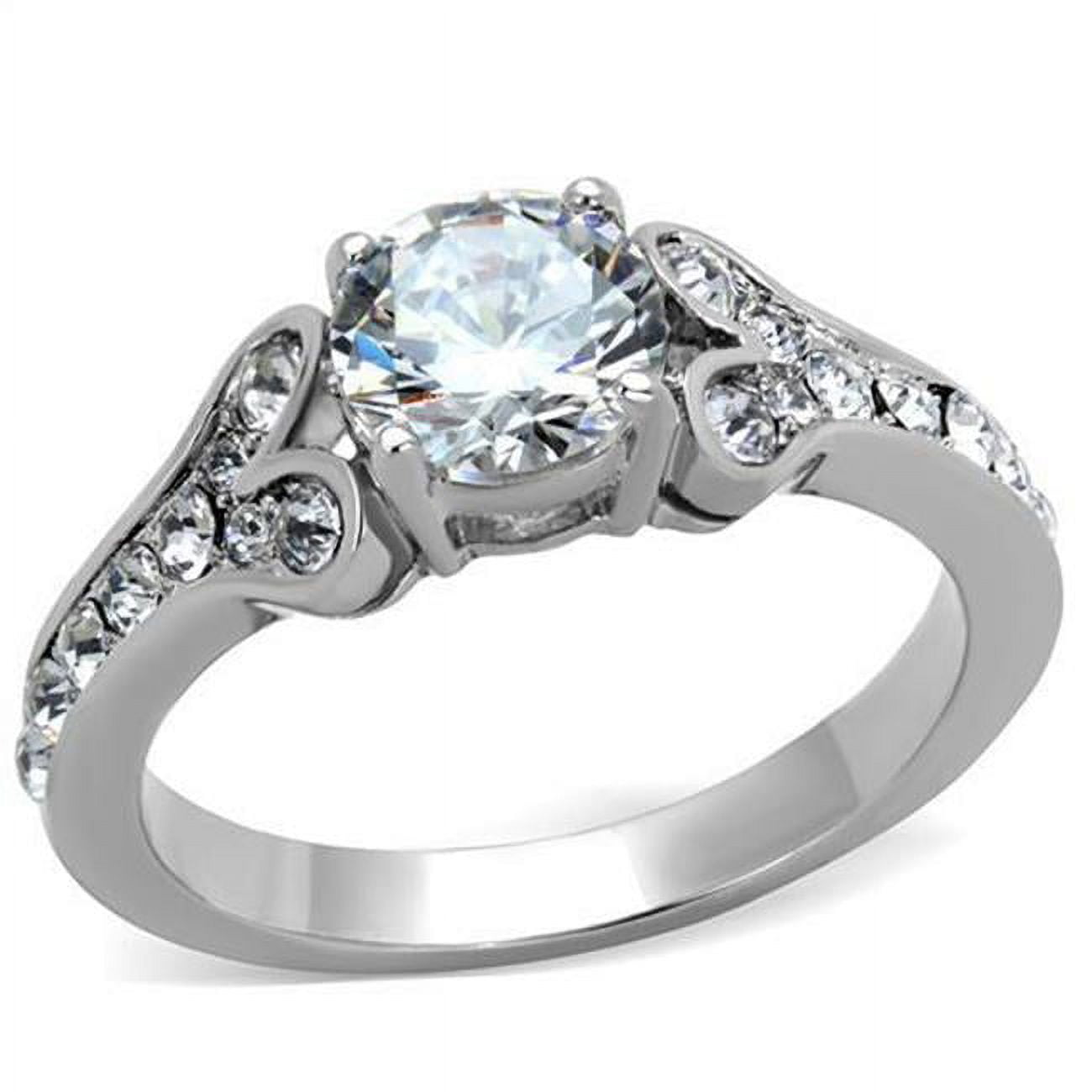 Women High Polished Stainless Steel Ring with AAA Grade CZ in Clear - Size 10