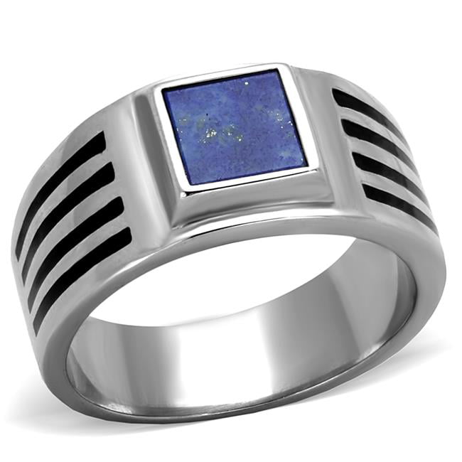 TK2047-8 Men High Polished Stainless Steel Ring with Precious Stone in Montana - Size 8