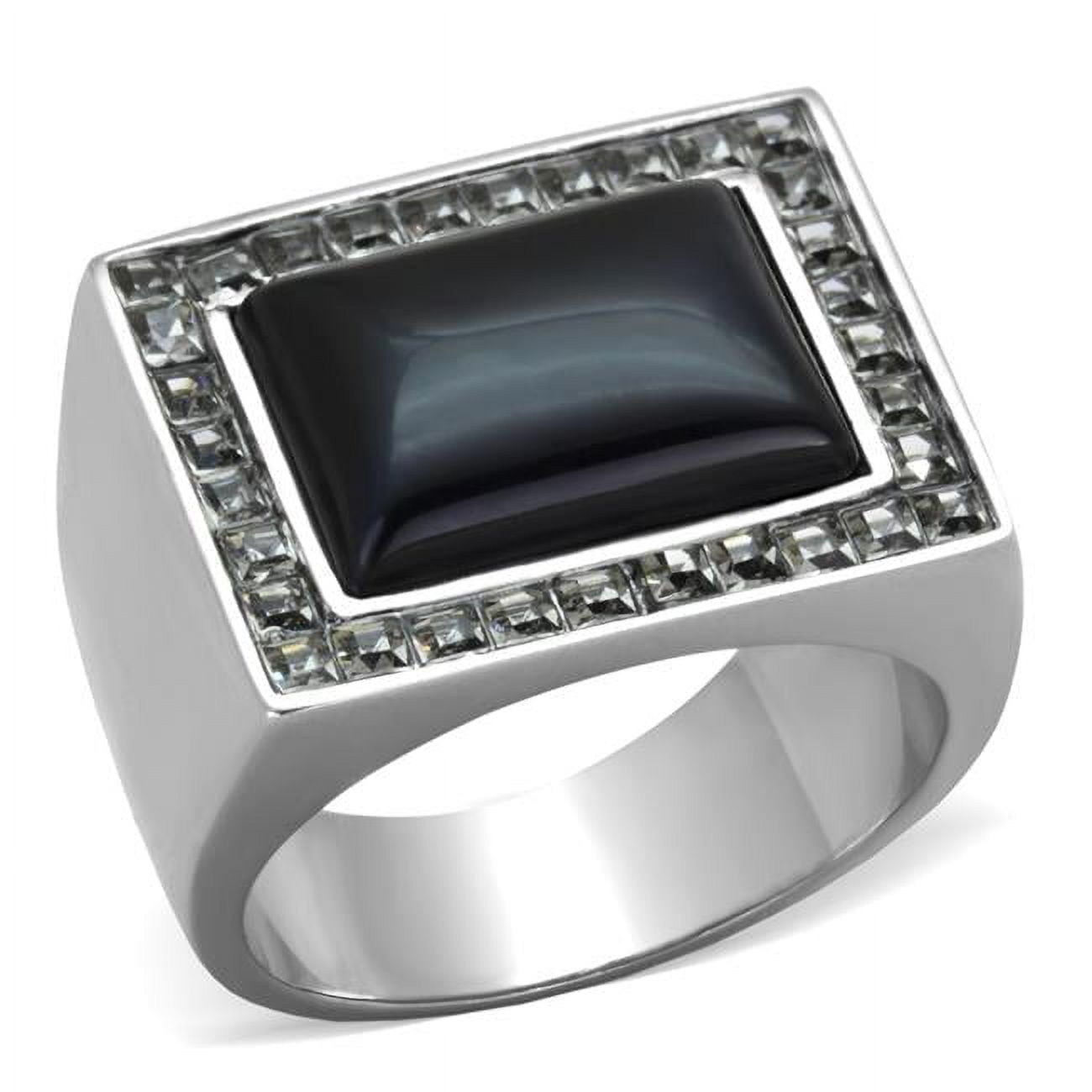 TK2065-9 Men High Polished Stainless Steel Ring with Synthetic in Smoked Quartz - Size 9