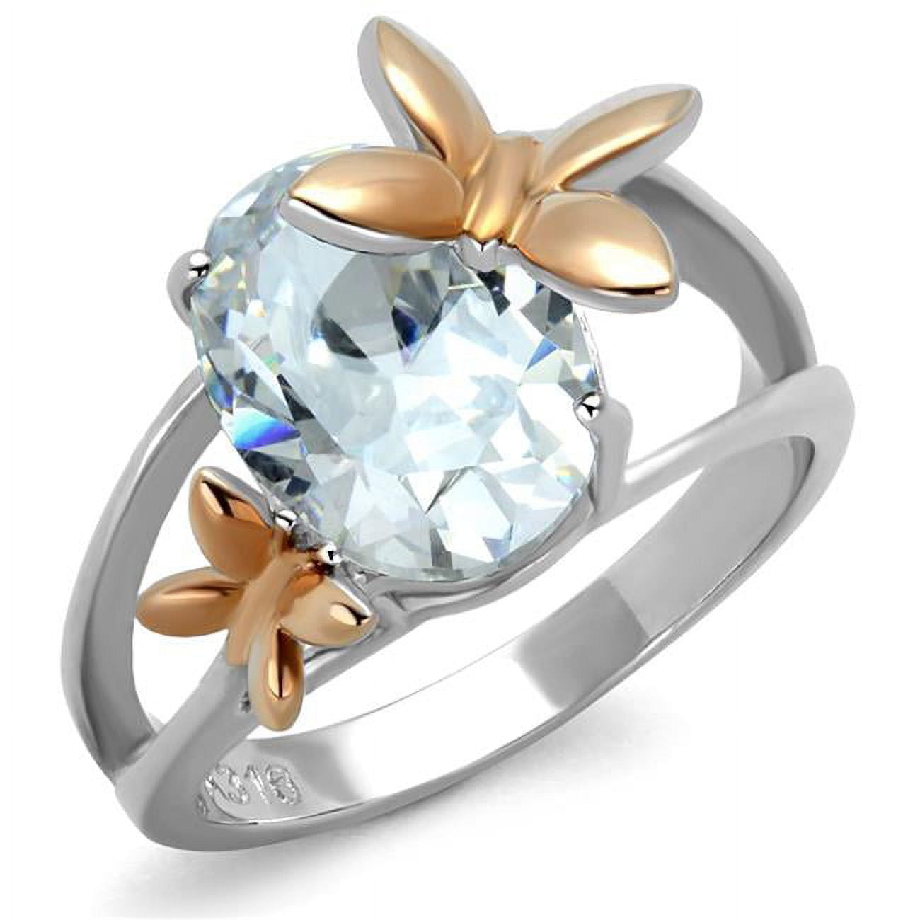 Women Two-Tone IP Rose Gold Stainless Steel Ring with AAA Grade CZ in Clear - Size 5
