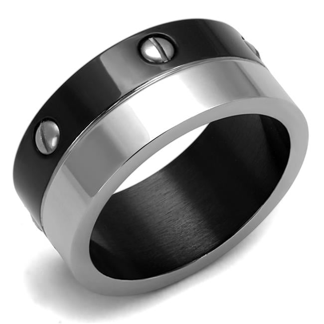 Men Two-Tone IP Black Stainless Steel Ring with No Stone in No Stone - Size 9