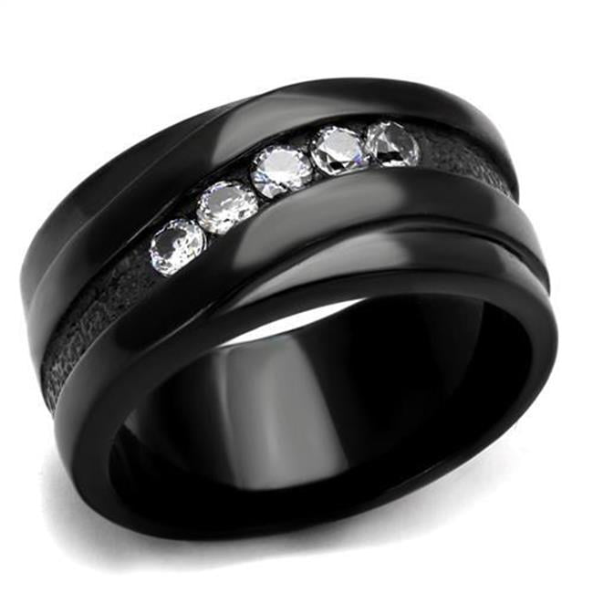 Women IP Black Stainless Steel Ring with AAA Grade CZ in Clear - Size 9