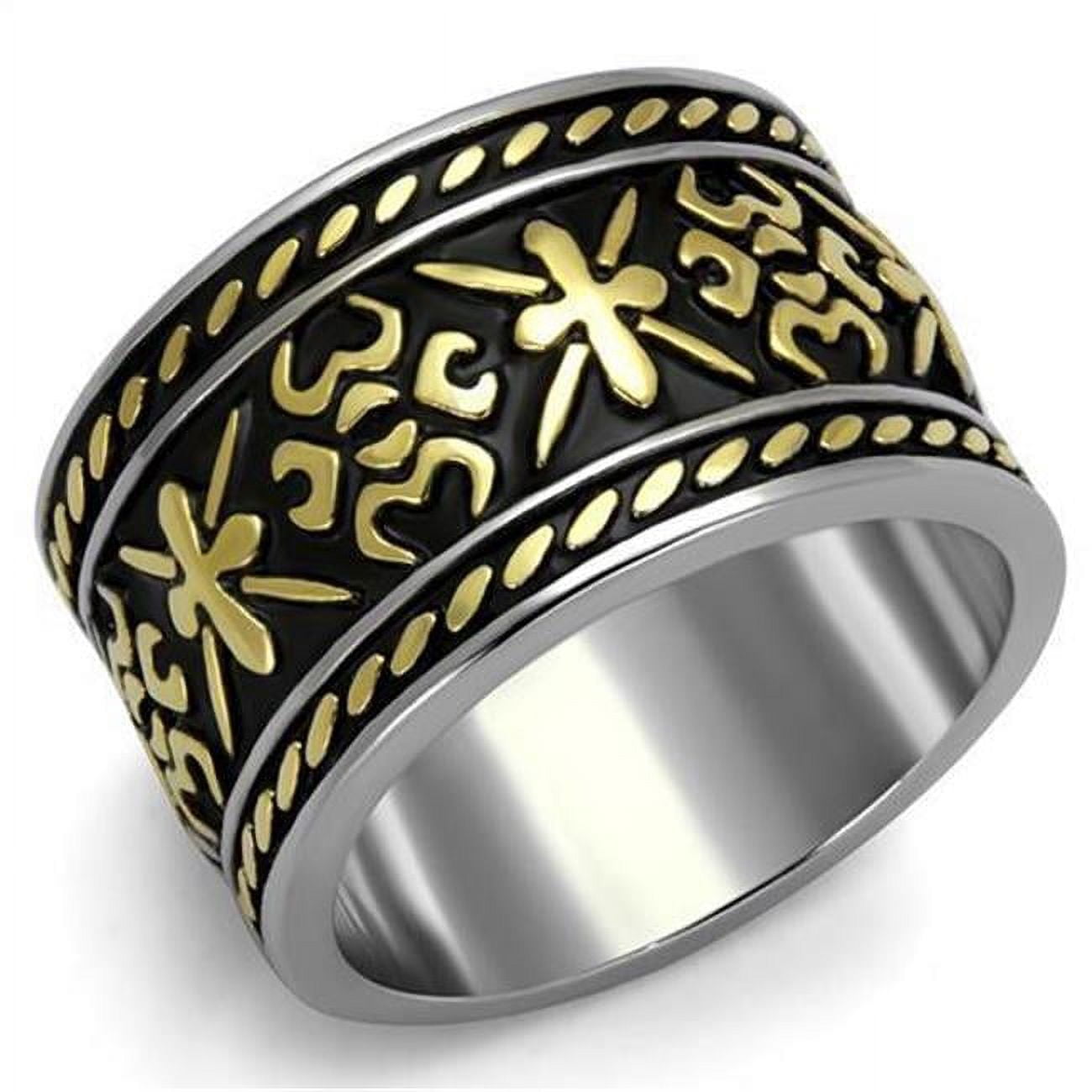 Men Two-Tone IP Gold Stainless Steel Ring with Epoxy in Jet - Size 11