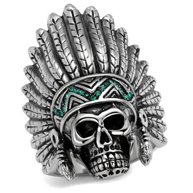 TK2245-13 Men High Polished Stainless Steel Ring with Top Grade Crystal in Emerald - Size 13