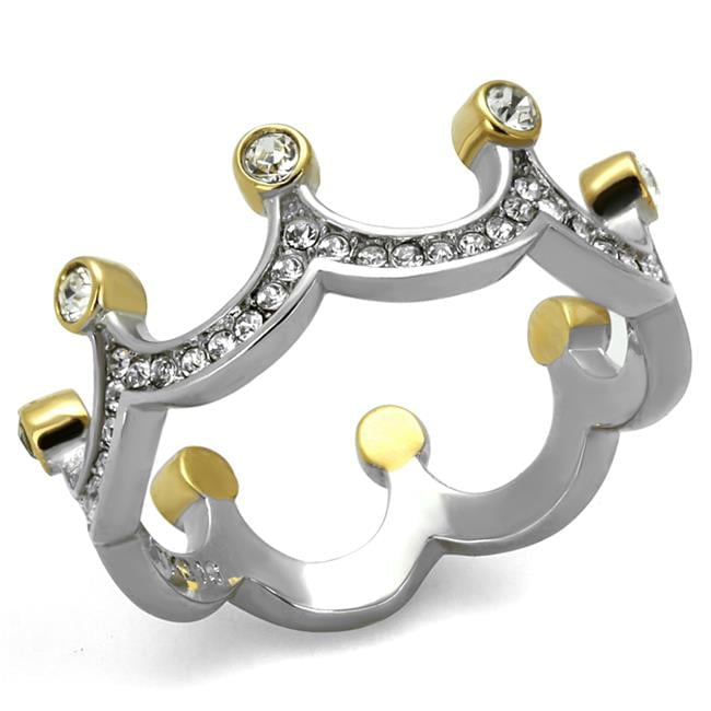 Women Two-Tone IP Gold Stainless Steel Ring with Top Grade Crystal in Clear - Size 5