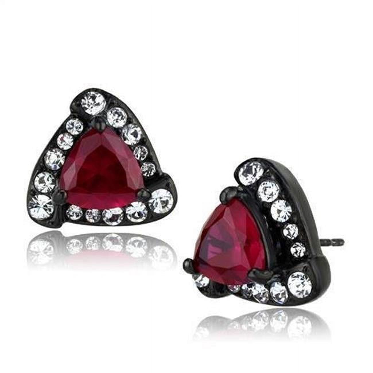 Women IP Black Stainless Steel Earrings with AAA Grade CZ in Ruby