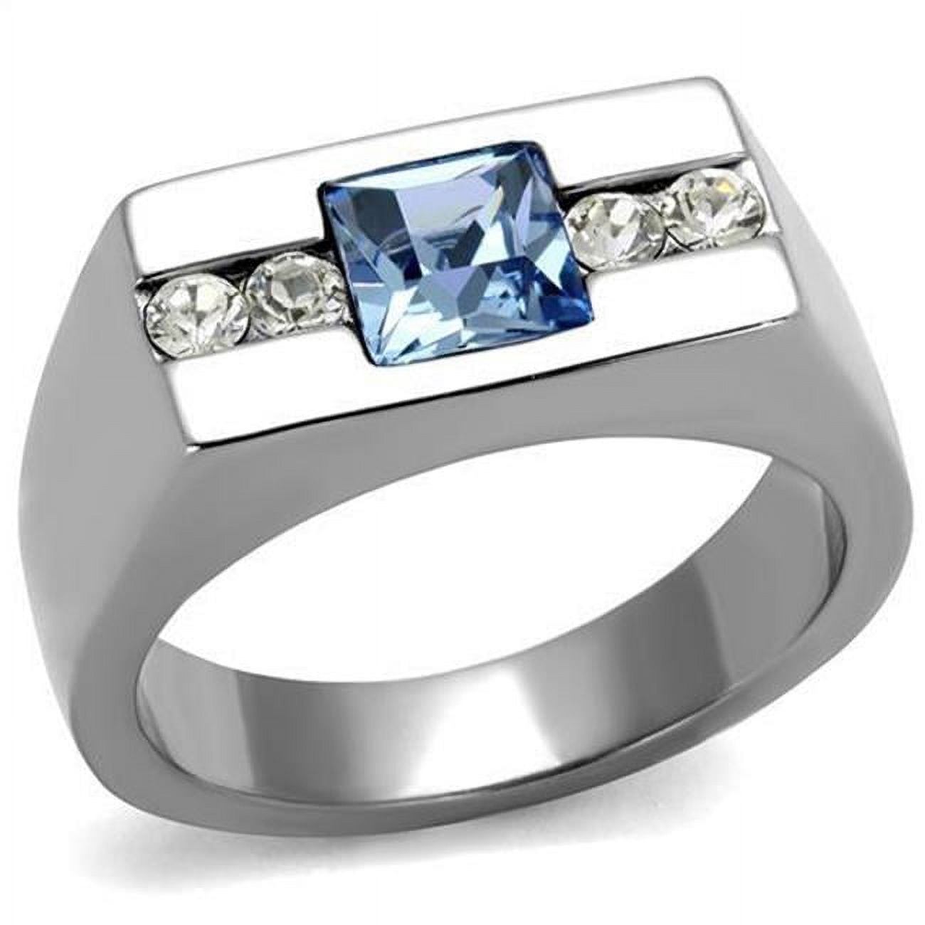 TK2307-13 Men High Polished Stainless Steel Ring with Top Grade Crystal in Aquamarine - Size 13