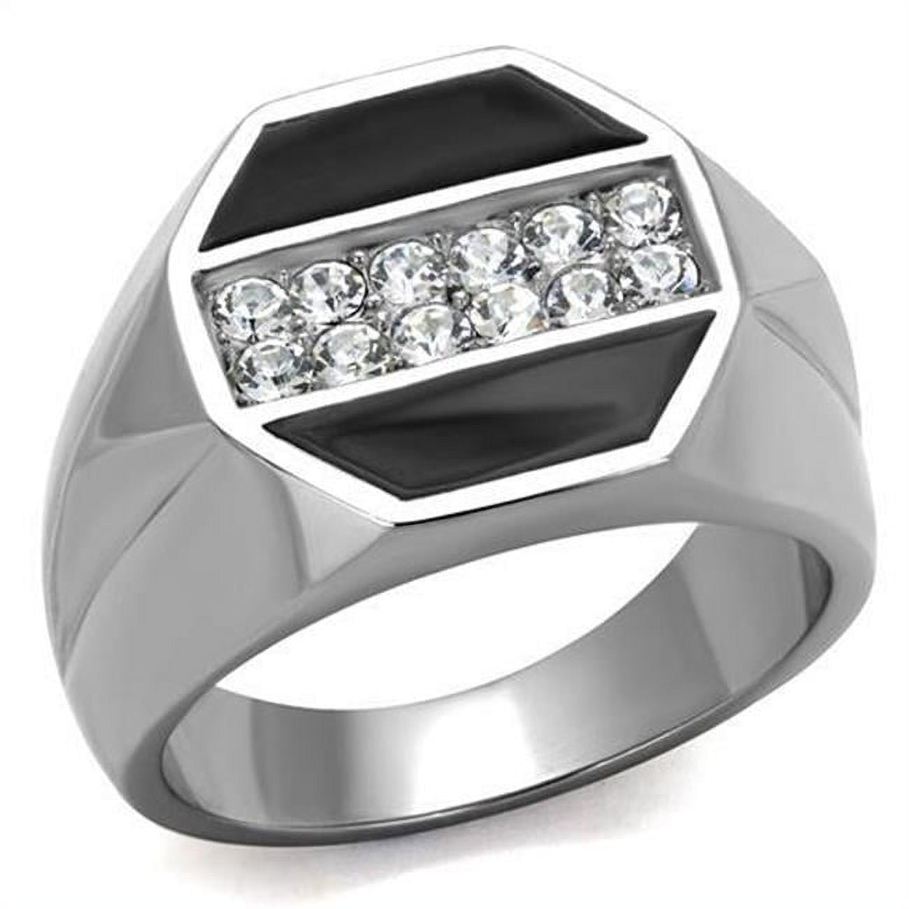 TK2309-11 Men High Polished Stainless Steel Ring with Top Grade Crystal in Clear - Size 11