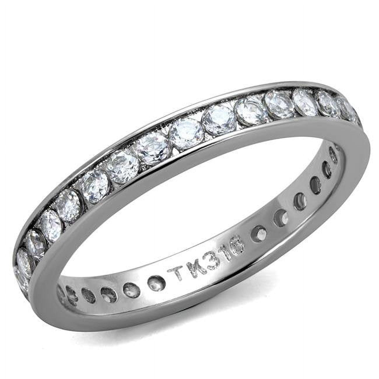 Women High Polished Stainless Steel Ring with AAA Grade CZ in Clear - Size 5