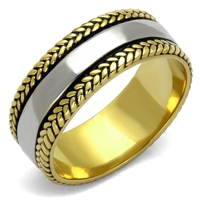 Men Two-Tone IP Gold Stainless Steel Ring with Epoxy in Jet - Size 12