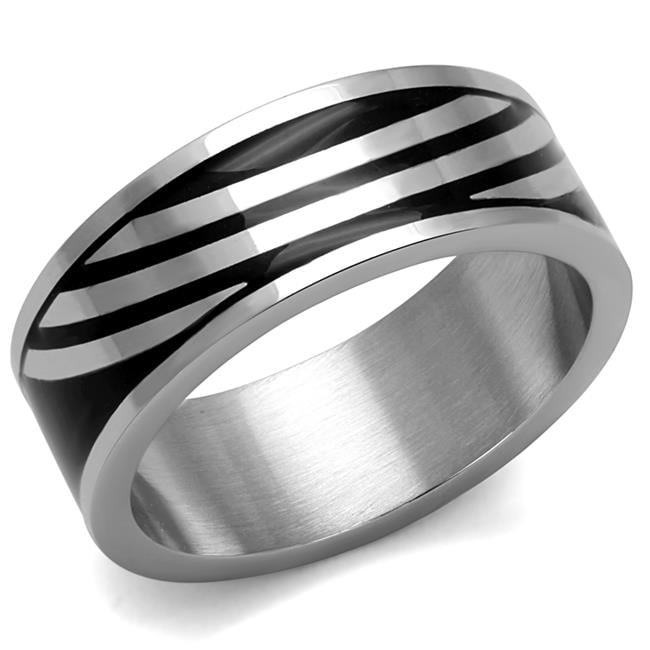Men High Polished Stainless Steel Ring with Epoxy in Jet - Size 10