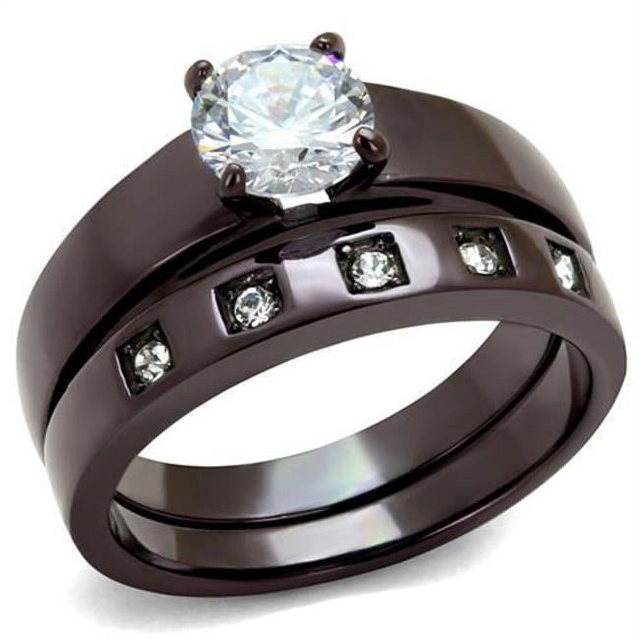TK2547-9 Women IP Dark Brown Stainless Steel Ring with AAA Grade CZ in Clear - Size 9