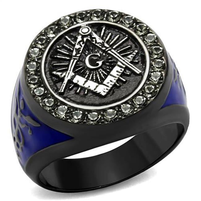 TK2637-13 Men Two Tone IP Light Black Stainless Steel Ring with Top Grade Crystal in Black Diamond - Size 13