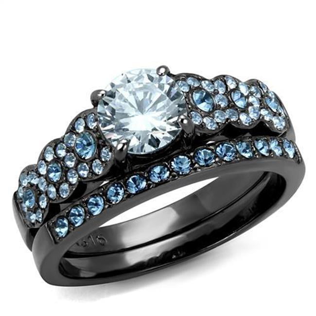 Women IP Light Black Stainless Steel Ring with AAA Grade CZ in Clear - Size 7