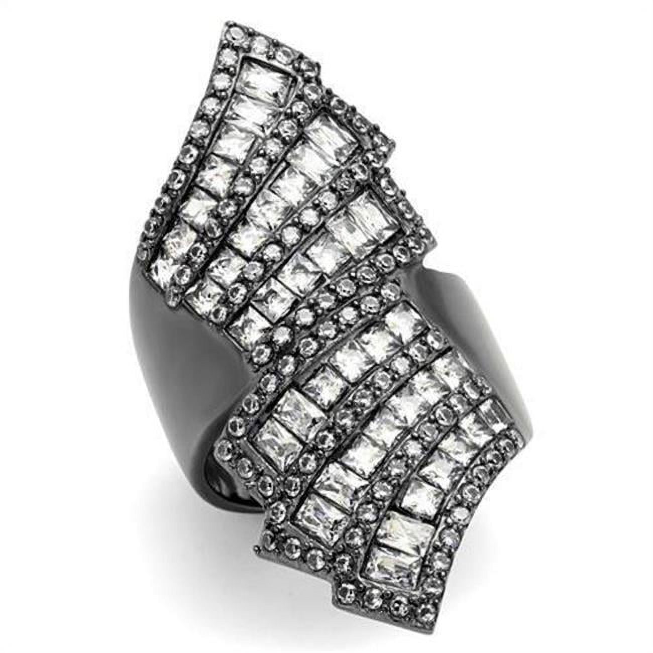 Women IP Light Black Stainless Steel Ring with AAA Grade CZ in Clear - Size 5
