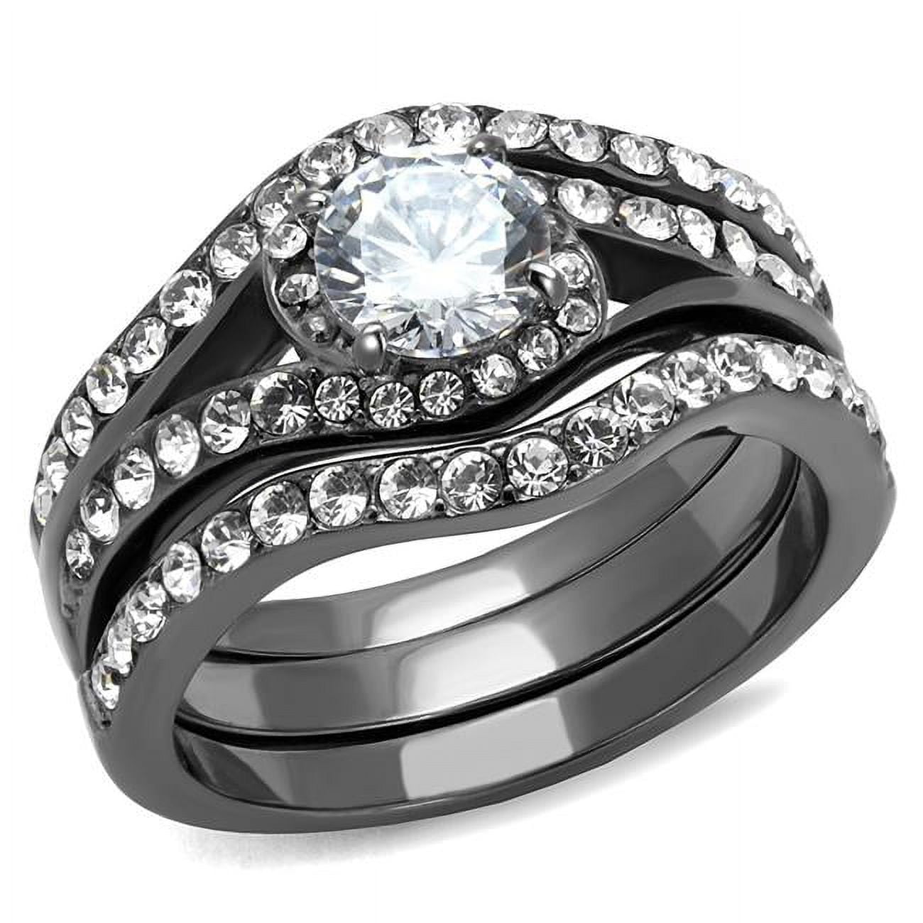 Women IP Light Black Stainless Steel Ring with AAA Grade CZ in Clear - Size 9