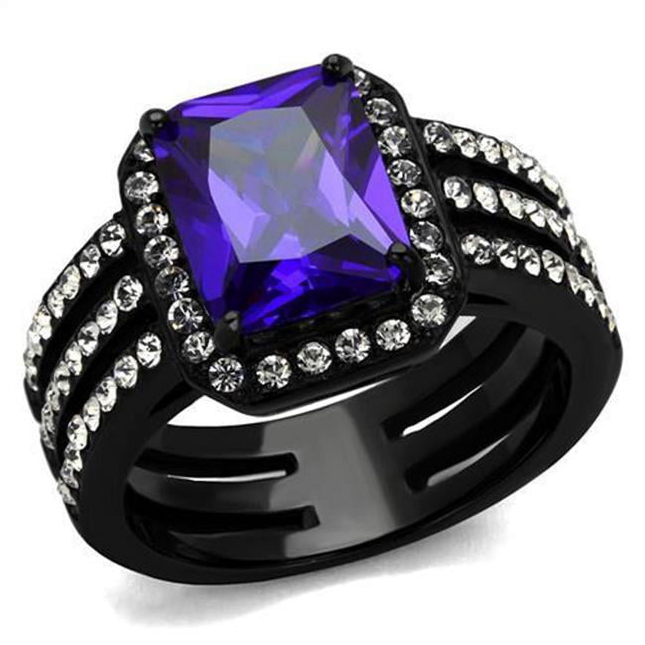 Picture of Alamode TK2486-7 Women IP Black Stainless Steel Ring with AAA Grade CZ in Tanzanite - Size 7