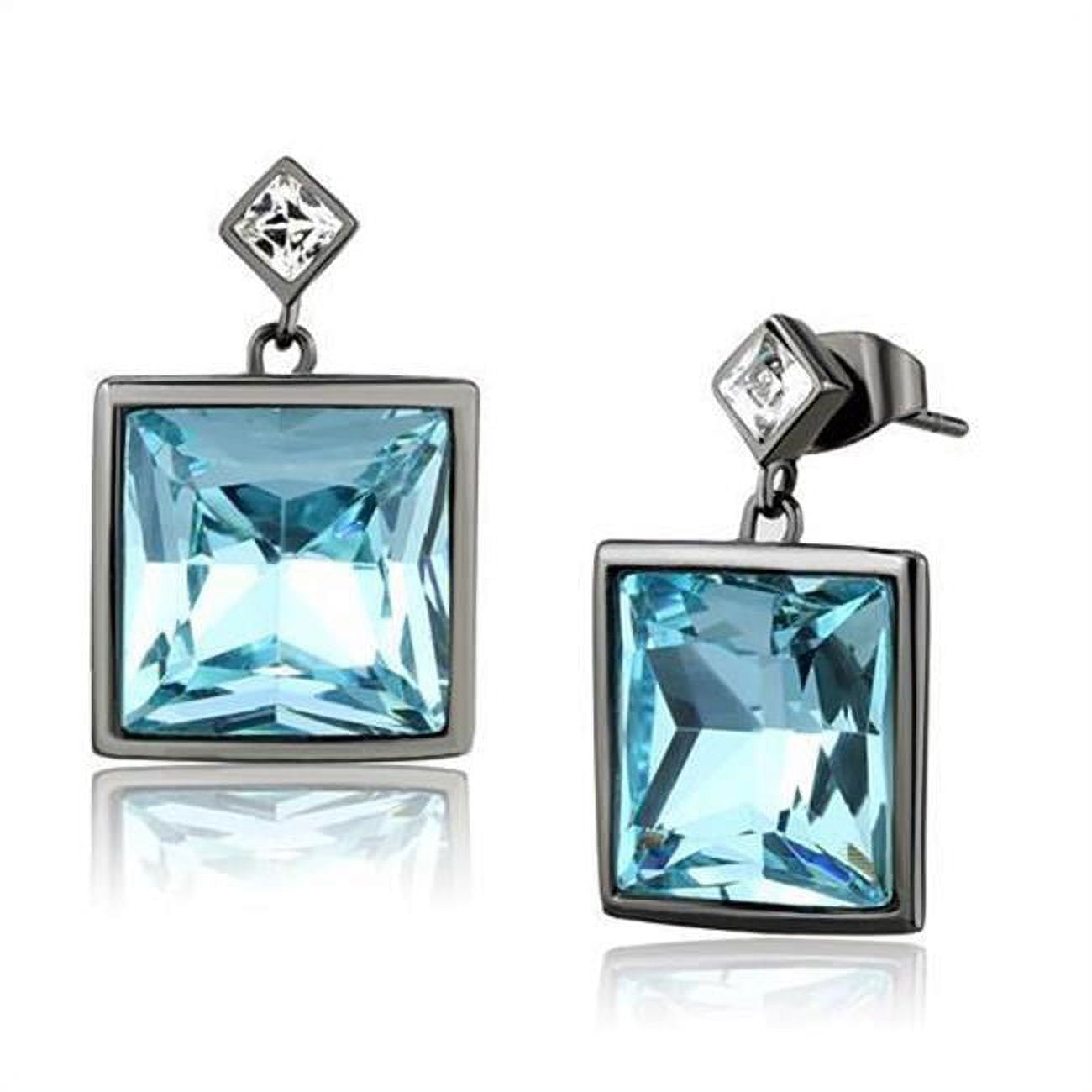 Women IP Light Black Stainless Steel Earrings with Top Grade Crystal in Sea Blue