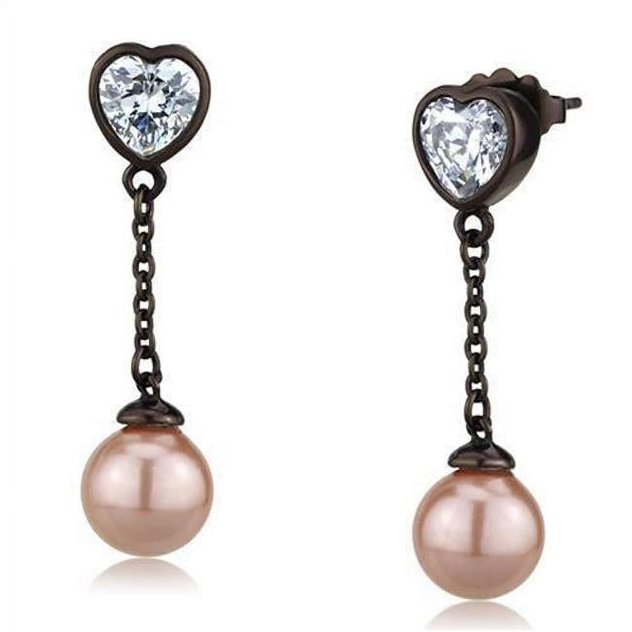TK2850 Women IP Dark Brown Stainless Steel Earrings with Synthetic in Light Rose