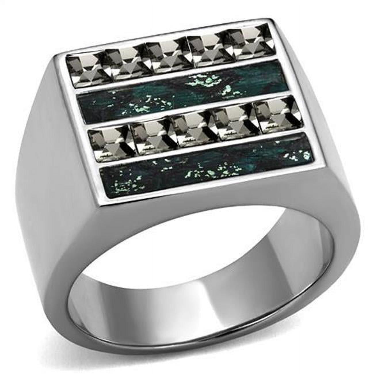 Men High Polished Stainless Steel Ring with Leather in Assorted - Size 12