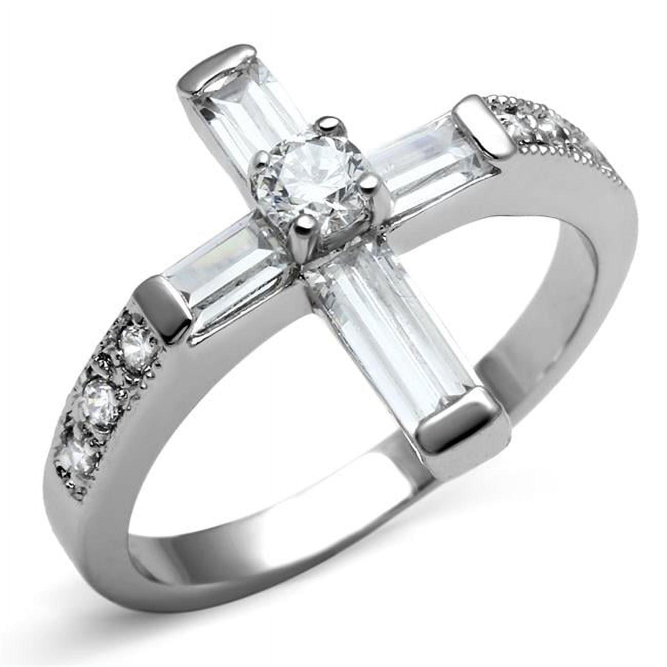 Women High Polished Stainless Steel Ring with AAA Grade CZ in Clear - Size 8