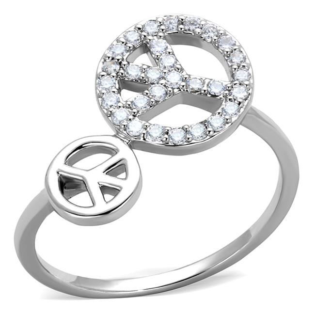 Women Rhodium Brass Ring with AAA Grade CZ in Clear - Size 7